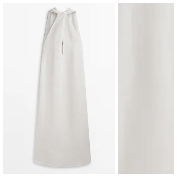 NWT. Massimo Dutti White Midi Dress with Criss-Cross Detail at the Back. Size S. - Picture 6 of 12